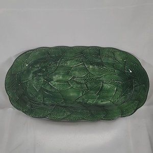 Vintage Italian Vietri Foglia Leonardo Lemon Leaf Pattern 16” Oval Platter